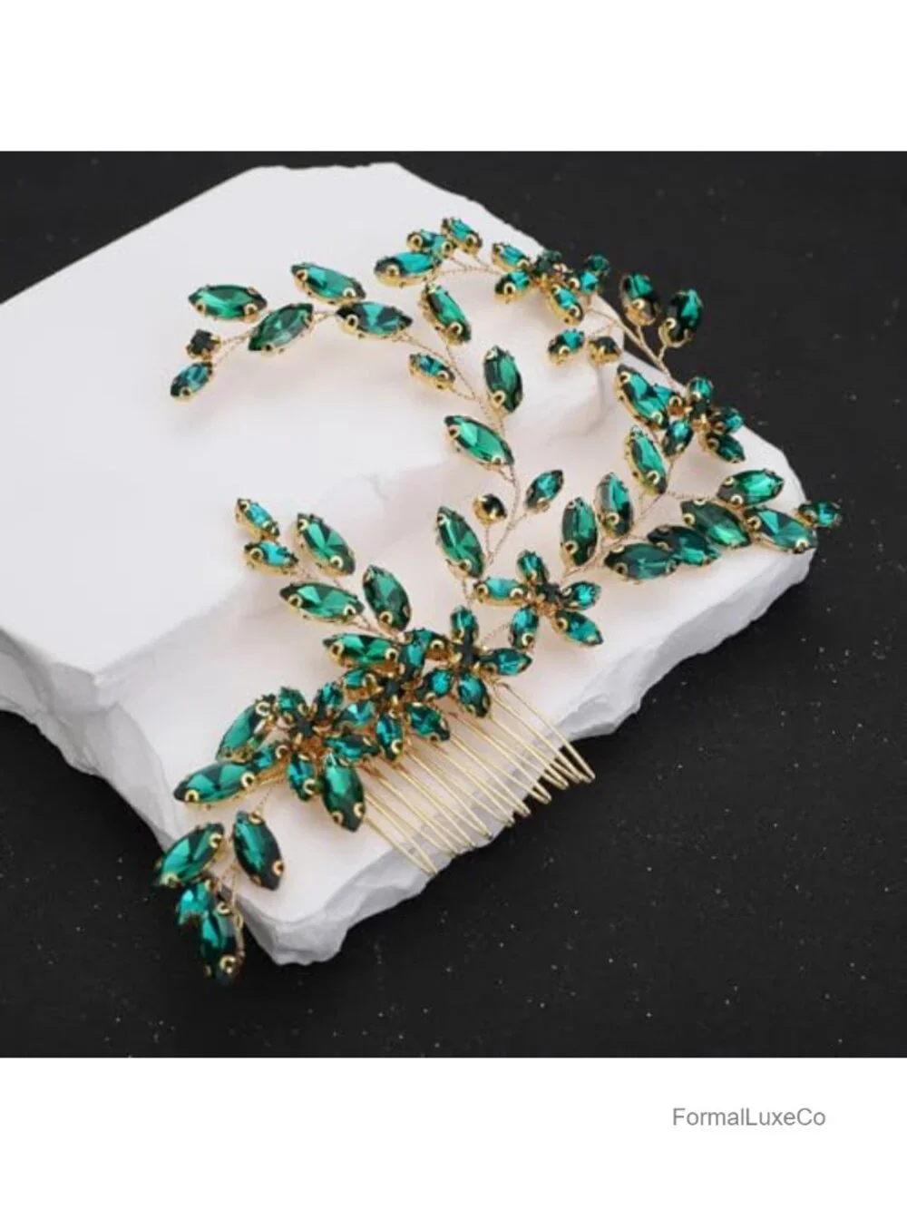 Green Crystal Flower Bridal Hair Comb Headband Wedding Accessory